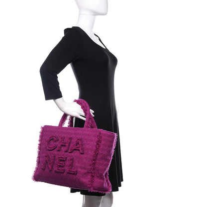 Chanel Wool Tweed Large Zipped Shopping Tote Magenta 2 of 10