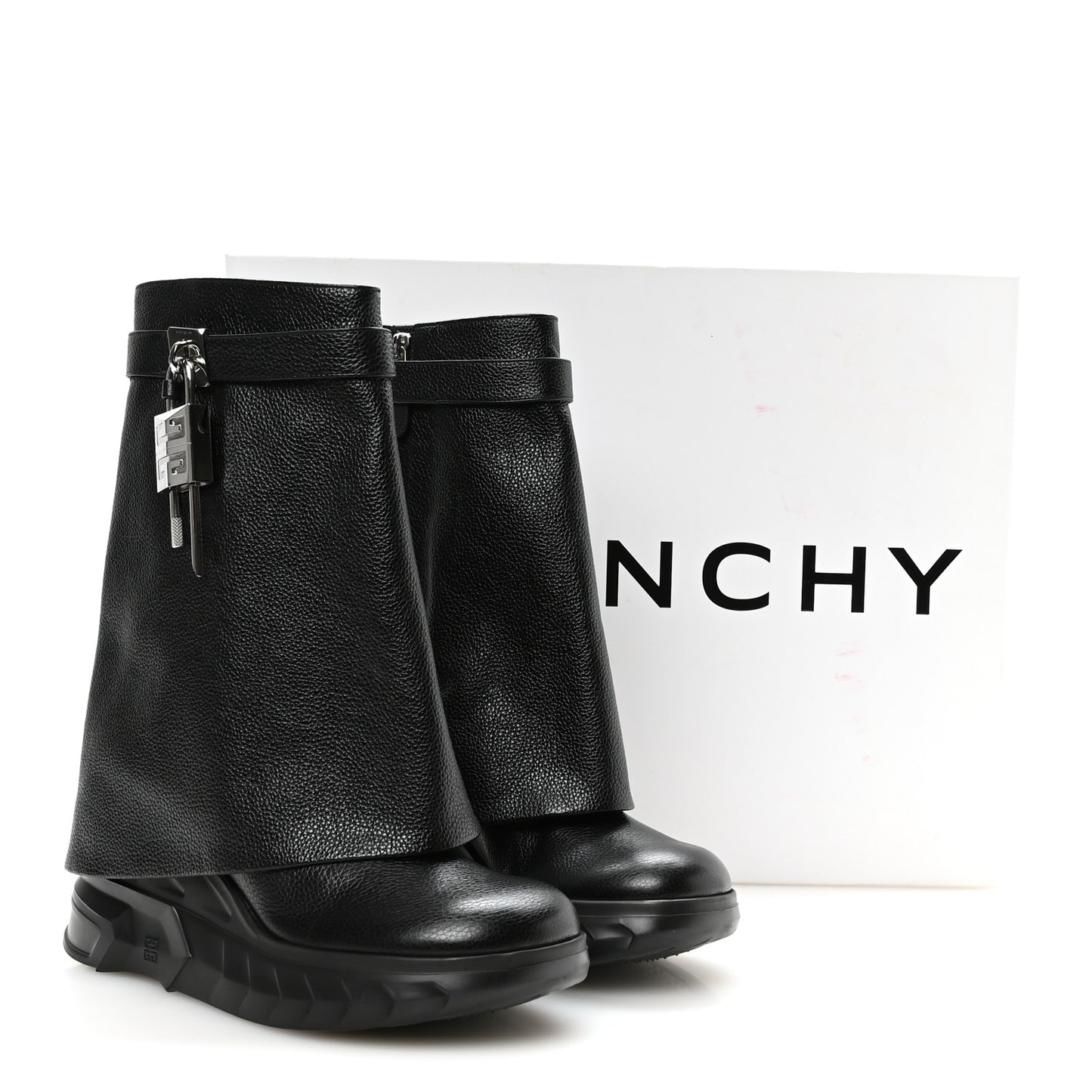 Grained Calfskin Shark Lock Biker Ankle Boots 39 Black