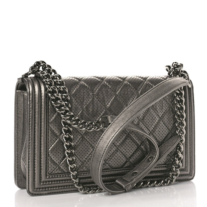 Chanel Metallic Lambskin Perforated New Medium Boy Flap Dark Silver 3 of 12