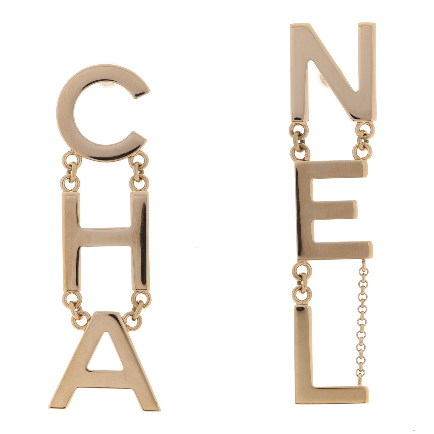 Metal Cha-Nel Logo Drop Earrings Gold