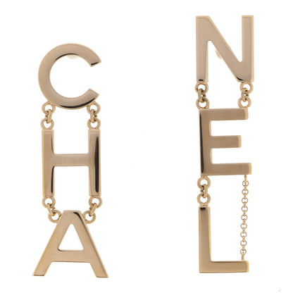 Chanel Metal Cha-Nel Logo Drop Earrings Gold 1 of 5
