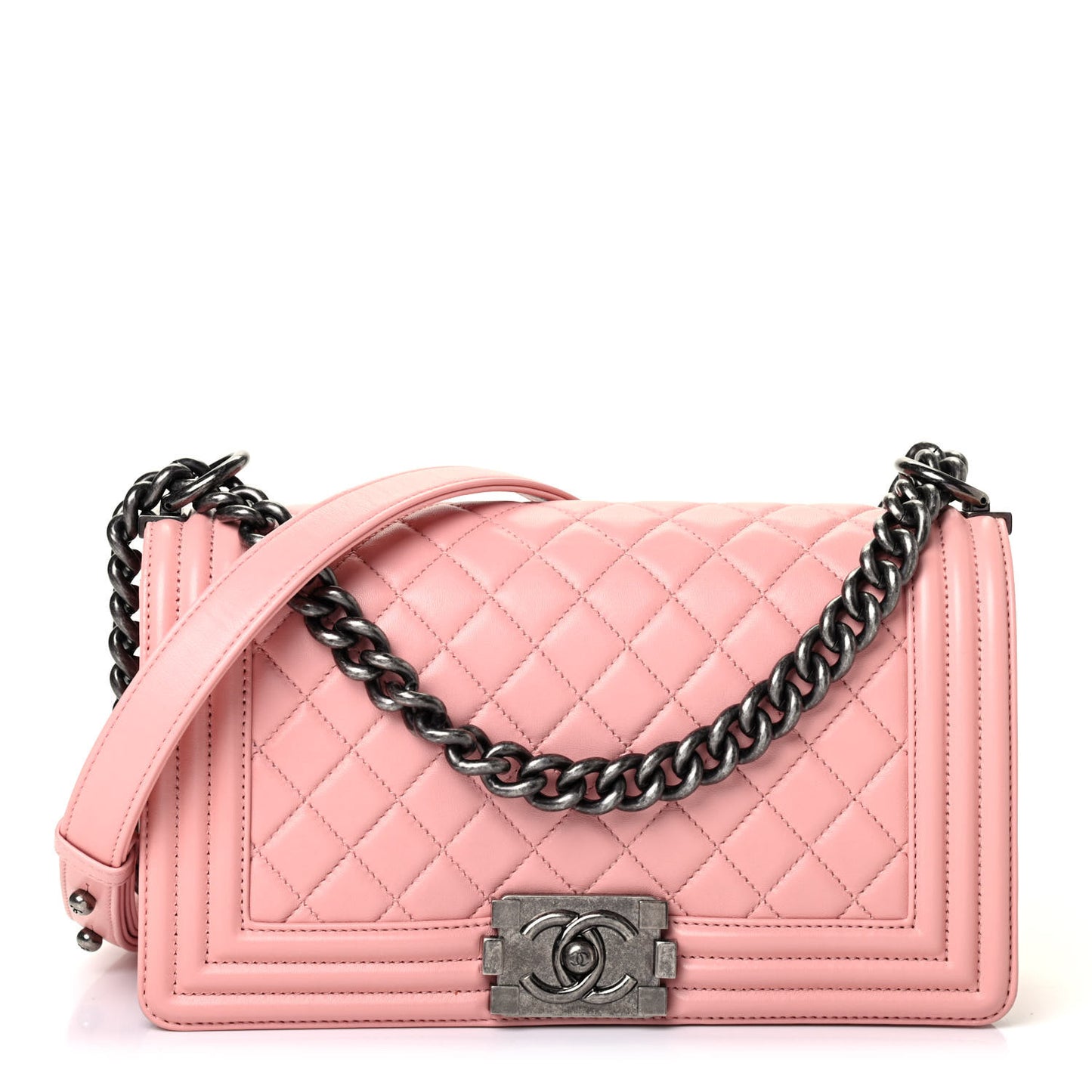 Lambskin Quilted Medium Boy Flap Light Pink