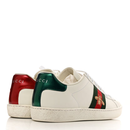 Gucci Calfskin Ayers Bee Embroidered Womens Ace Sneakers 36 White Green 4 of 9
