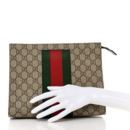 Gucci GG Supreme Monogram Selleria Calfskin Web New Web Cosmetic Case Beige Ebony Cocoa 2 of 7