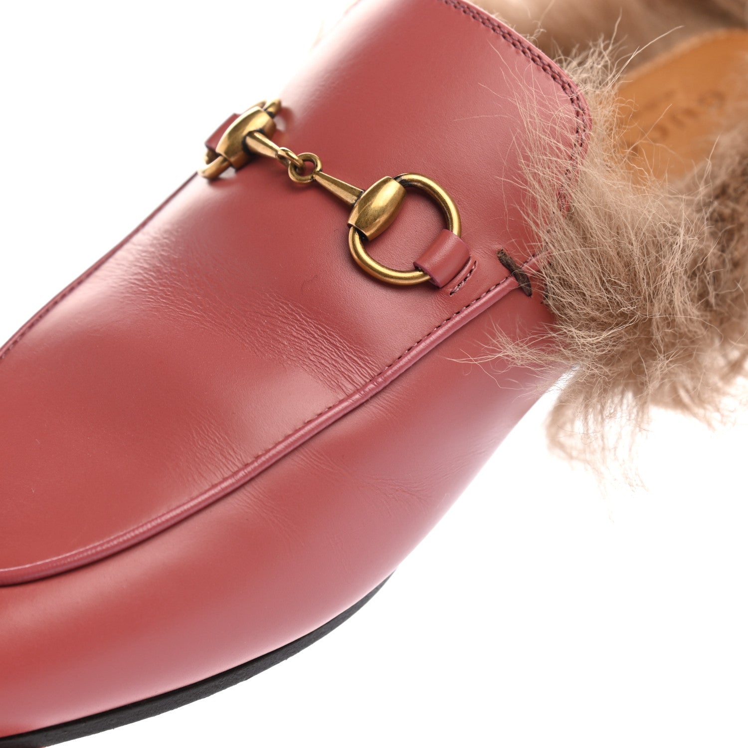 Gucci Calfskin Fur Womens Princetown Slippers 37.5 Lipstick Rose Natural 8 of 8