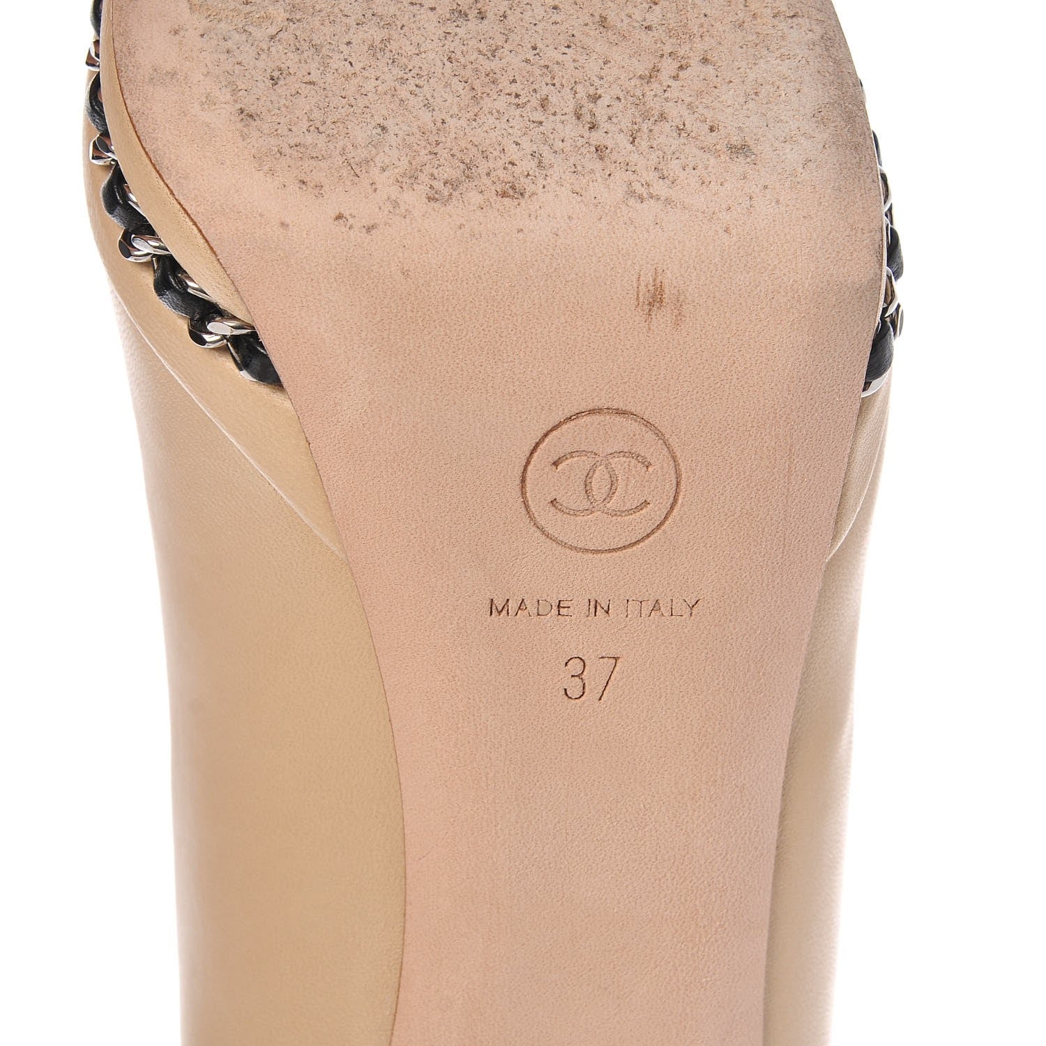 Chanel Calfskin CC Cap Toe Platform Chain Pumps 37 Beige Black 9 of 14