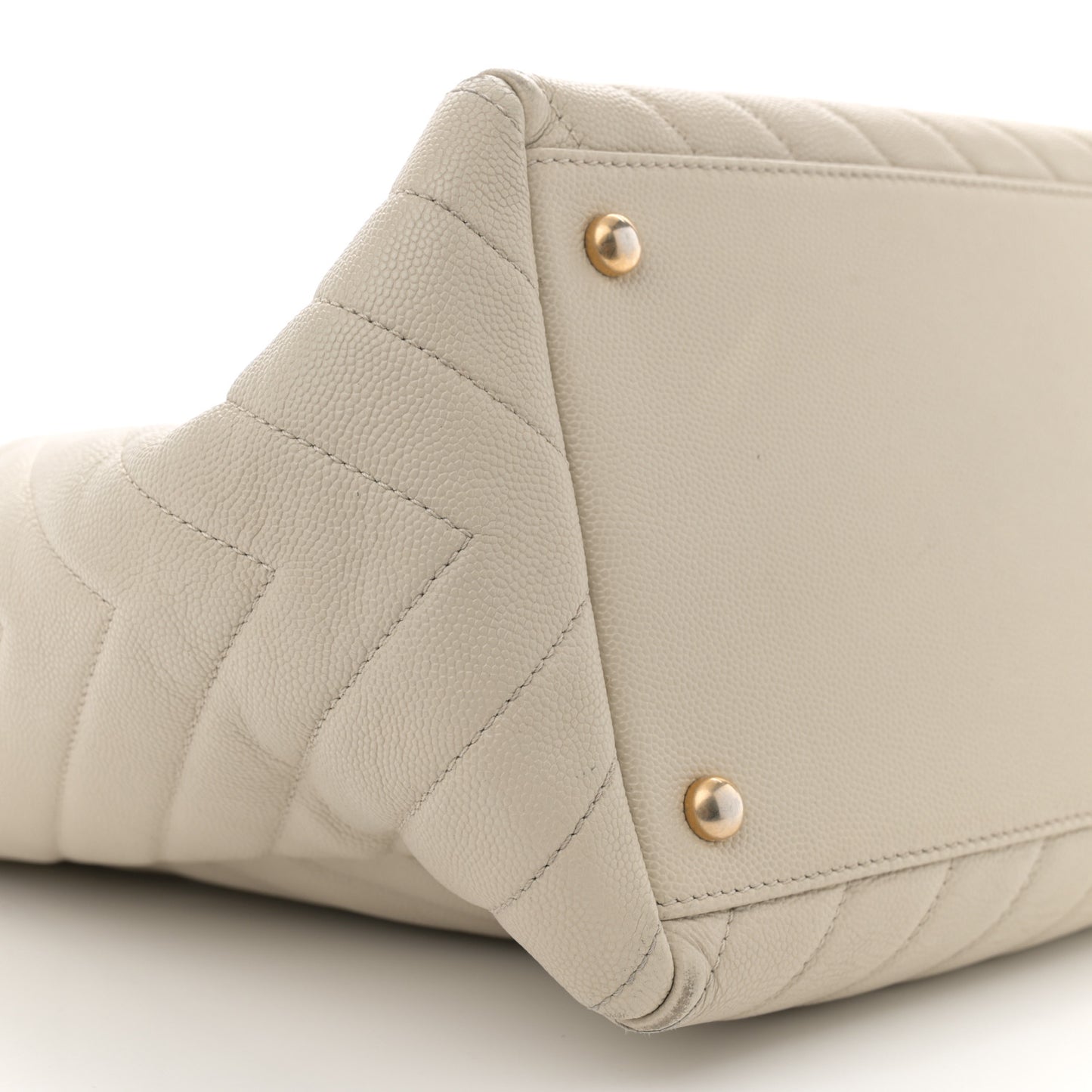 Caviar Chevron Quilted Coco Handle Shopping Tote Ivory