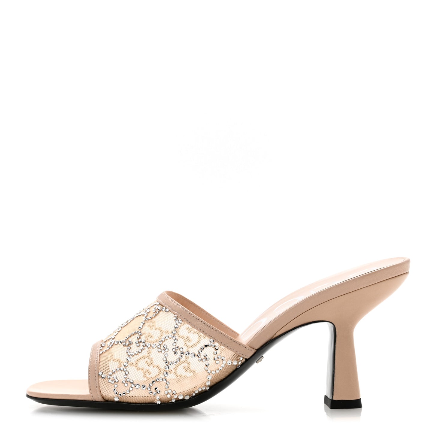 Tela Retino Kid Scamosciato Crystal GG Monogram Square Demi Mule Sandals 37 Light Pink