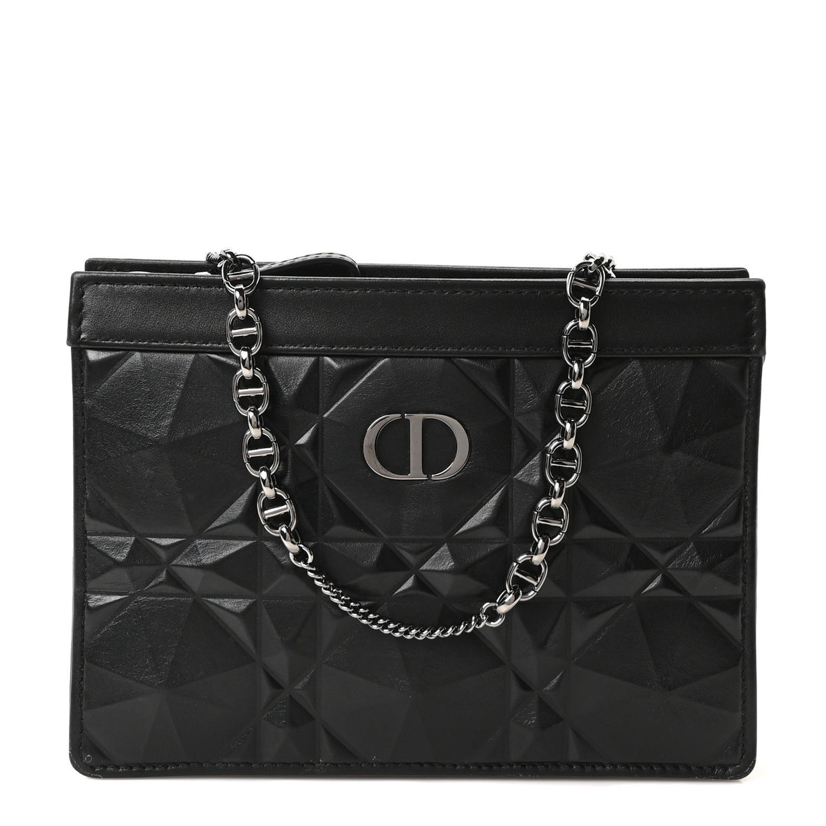 Christian Dior Calfskin Macrocannage Diamond Caro Zipped Pouch With Chain Black 1 of 12