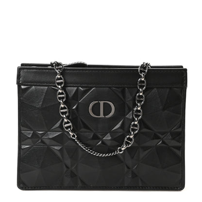 Christian Dior Calfskin Macrocannage Diamond Caro Zipped Pouch With Chain Black 1 of 12
