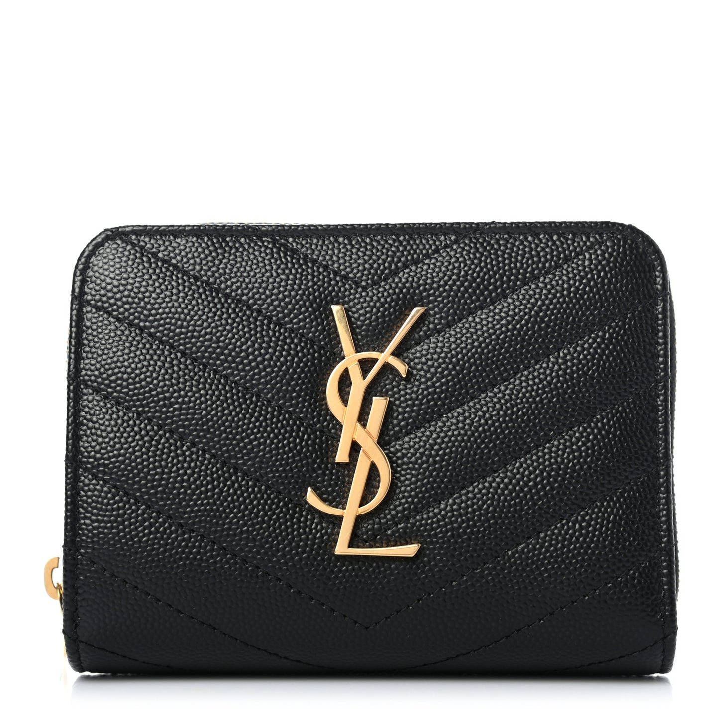 Grain De Poudre Matelasse Chevron Monogram Compact Zip Around Wallet Black