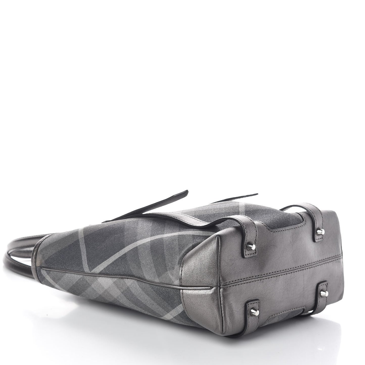 Canvas Calfskin Shimmer Check Tote Grey