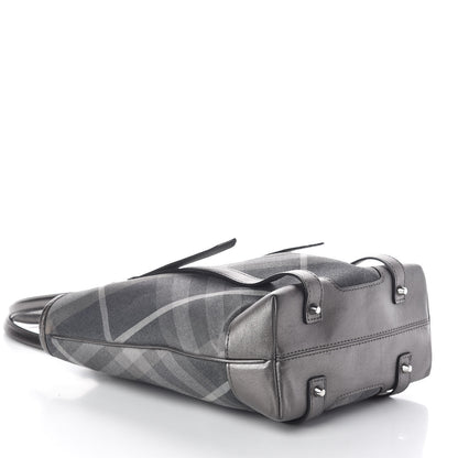 Burberry Canvas Calfskin Shimmer Check Tote Grey 4 of 9