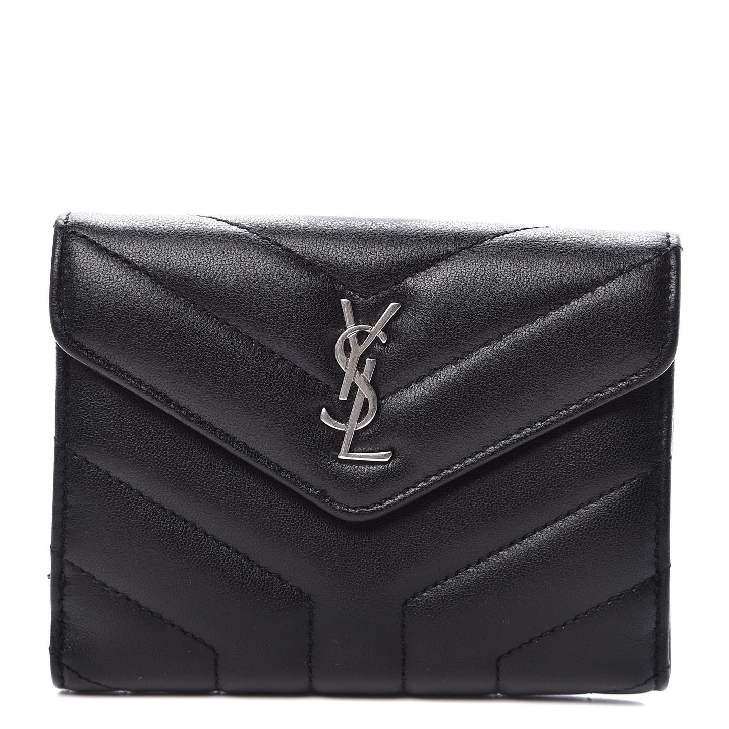 Lambskin Y Quilted Monogram Compact Loulou Wallet Black