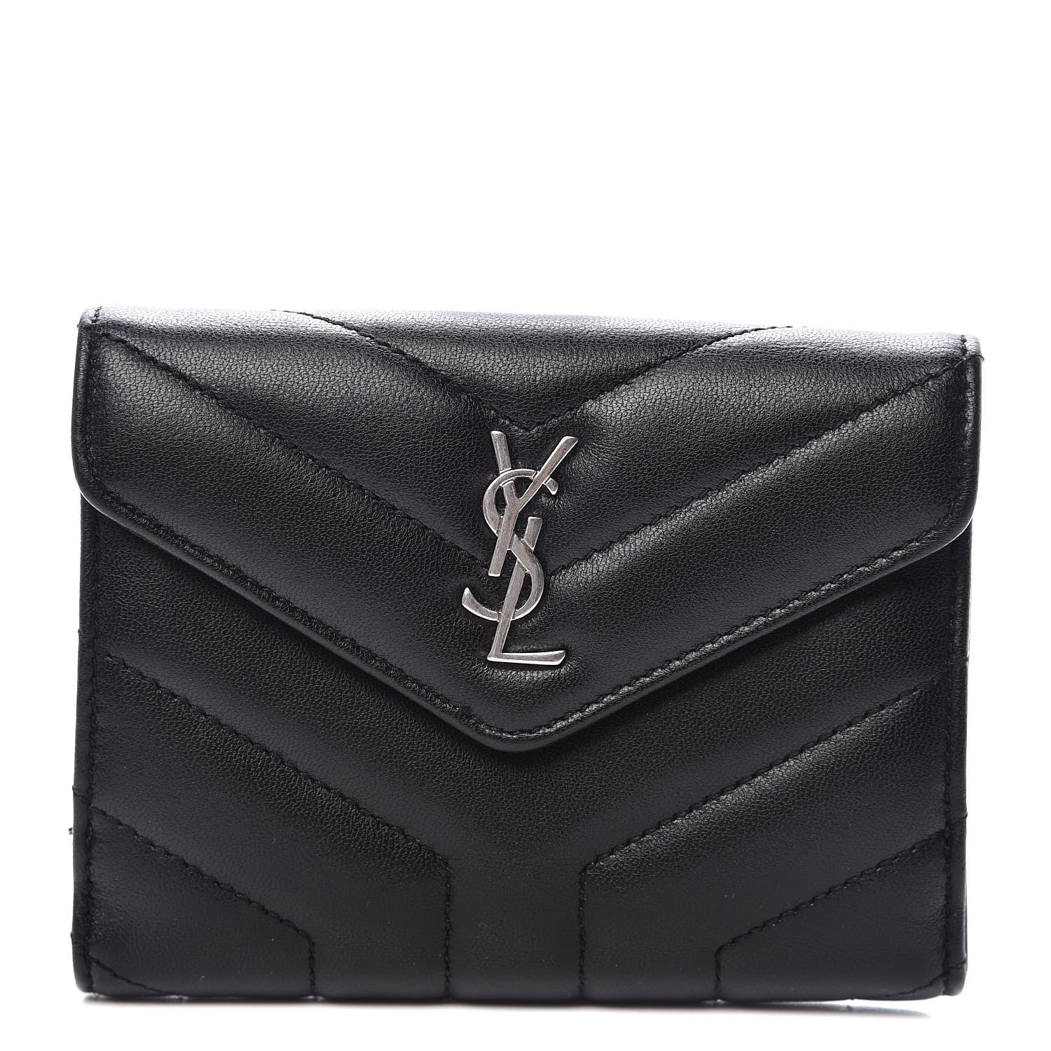 Saint Laurent Lambskin Y Quilted Monogram Compact Loulou Wallet Black 1 of 8