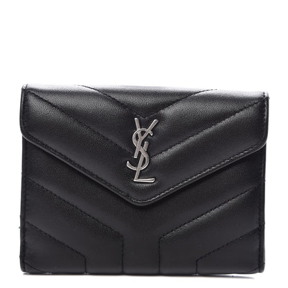 Saint Laurent Lambskin Y Quilted Monogram Compact Loulou Wallet Black 1 of 8