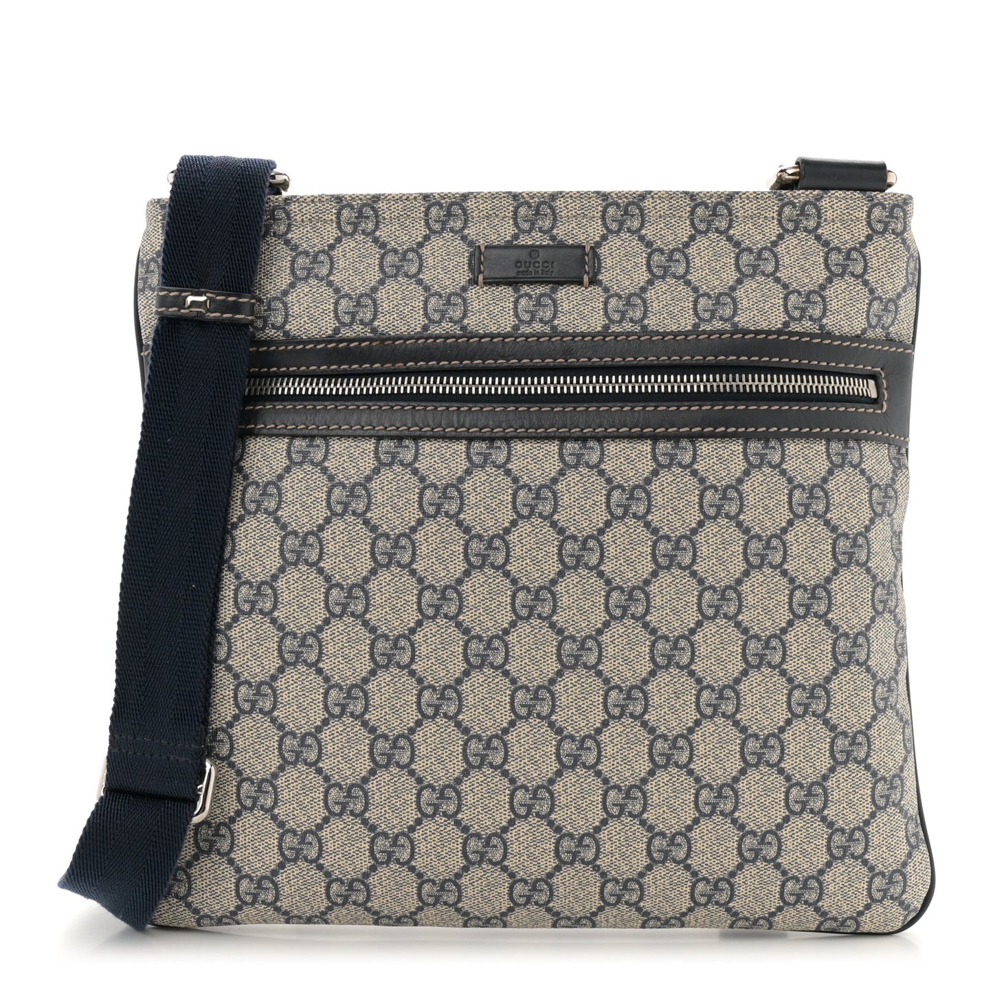 GG Supreme Monogram Small Flat Side Zip Messenger Bag Beige Blue