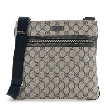 Gucci GG Supreme Monogram Small Flat Side Zip Messenger Bag Beige Blue 1 of 11