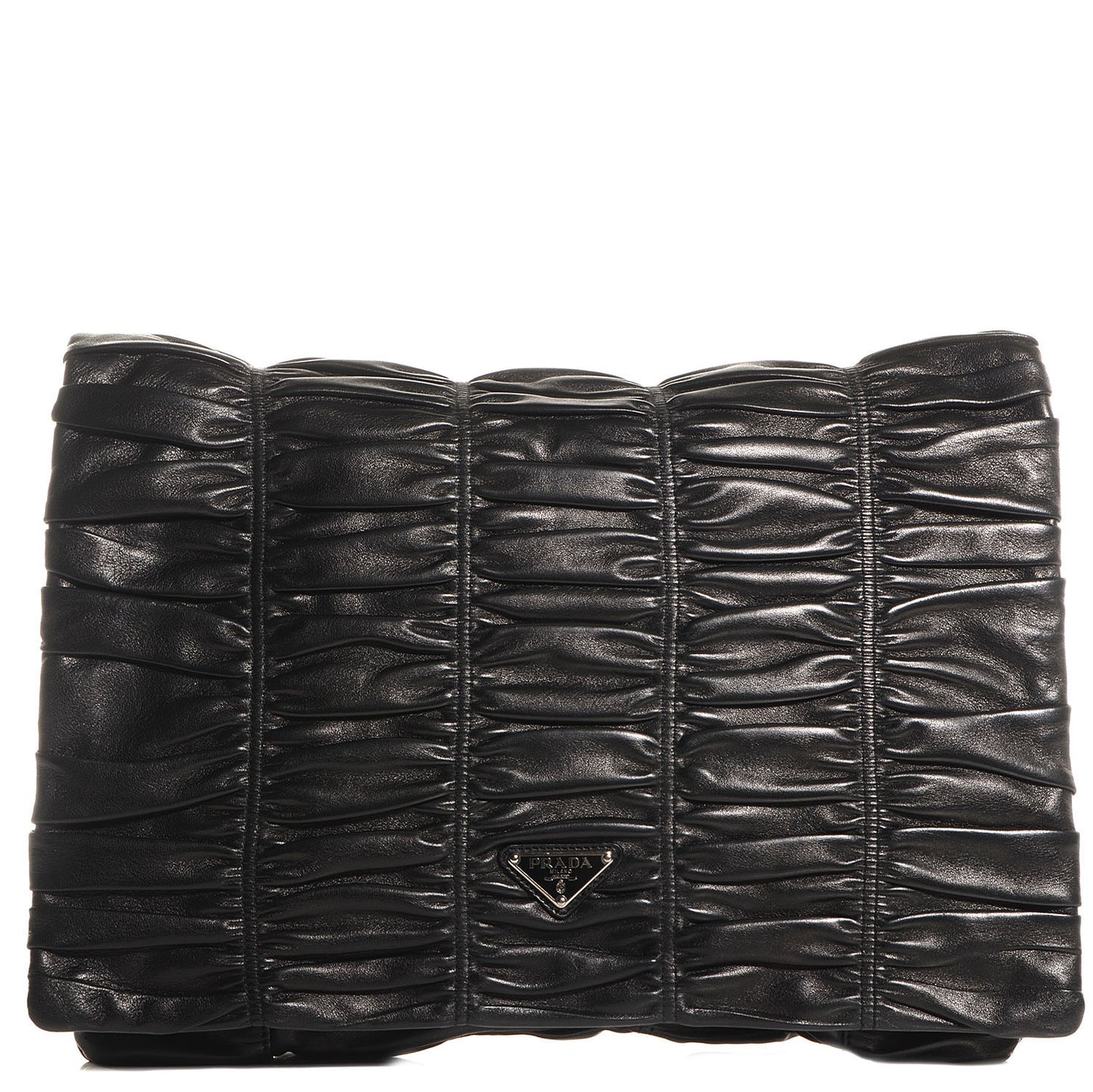 Nappa Dressy Gaufre Ruched Flap Clutch Nero Black