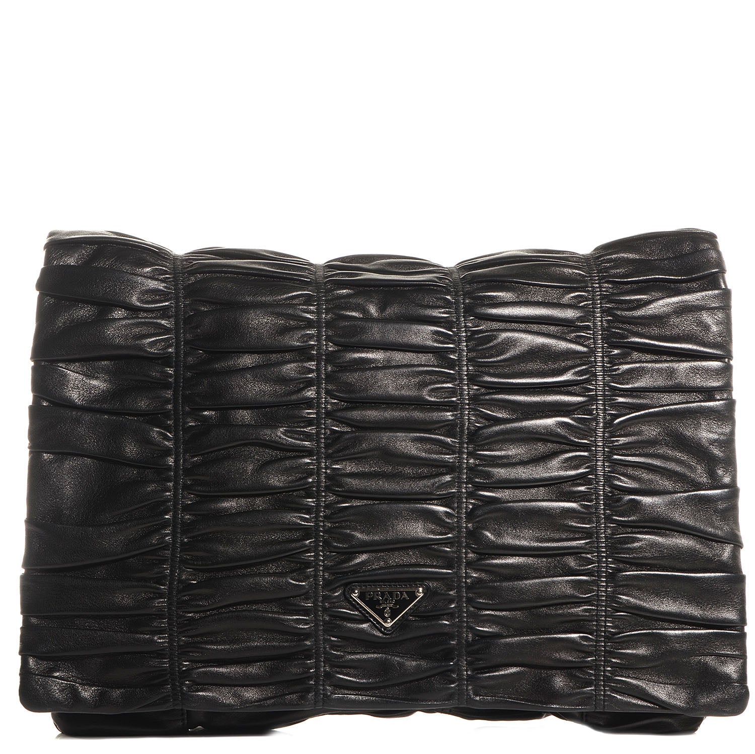 Prada Nappa Dressy Gaufre Ruched Flap Clutch Nero Black 1 of 9