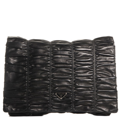 Prada Nappa Dressy Gaufre Ruched Flap Clutch Nero Black 1 of 9