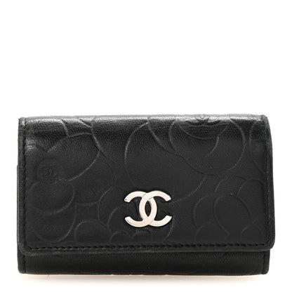 Chanel Lambskin Camellia Embossed 6 Key Holder Black 1 of 8
