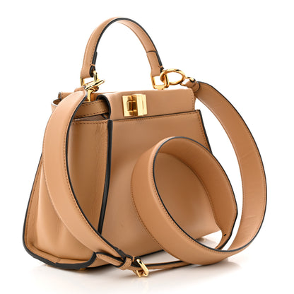 Fendi Vitello Seta Canvas FF Embroidered Mini Peekaboo Iconic Satchel Miele Scuro Poudre 3 of 10