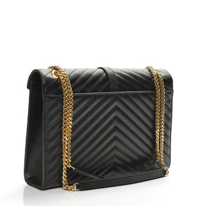 Saint Laurent Grain De Poudre Matelasse Chevron Large Monogram Satchel Black 3 of 6