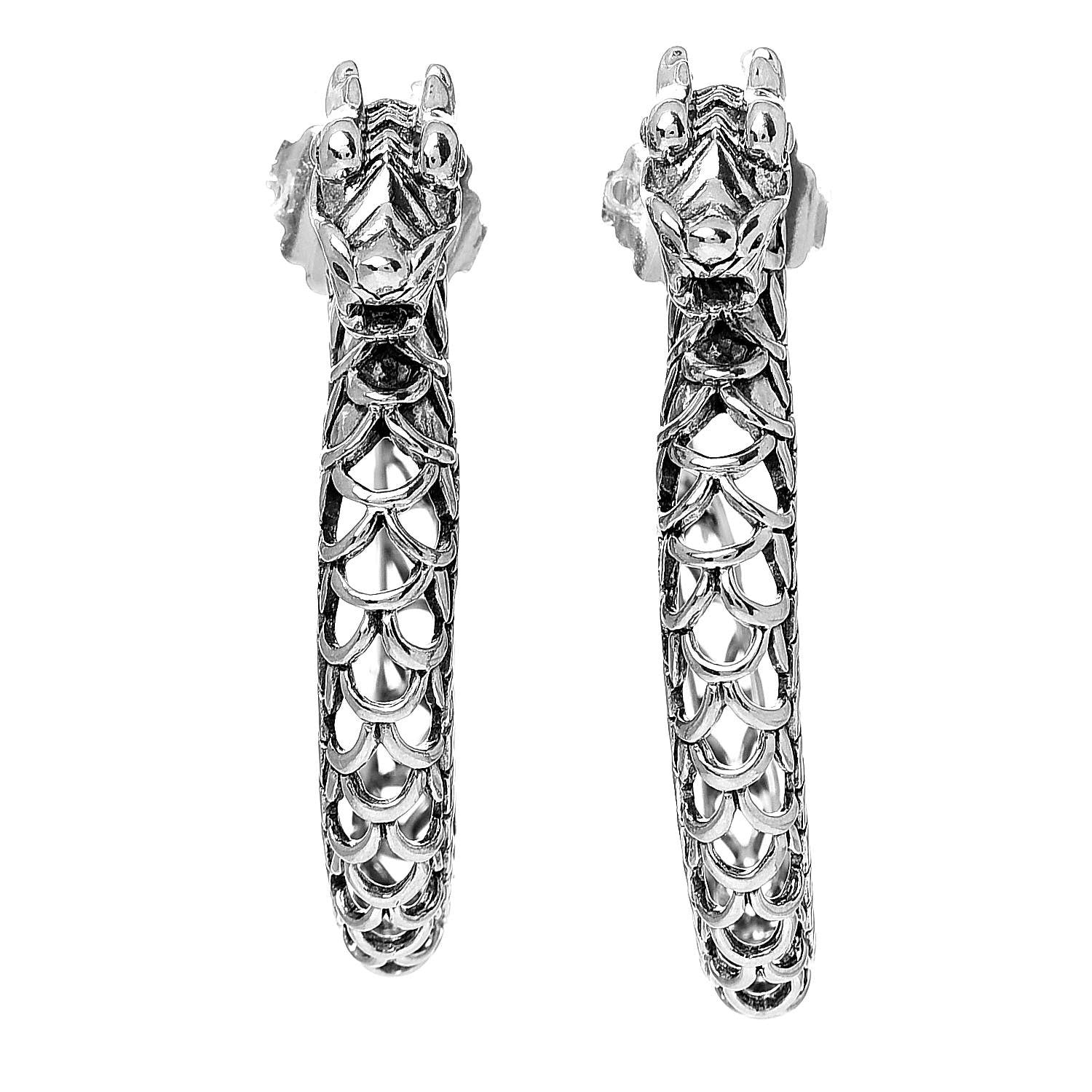 John Hardy Sterling Silver Naga Dragon Hoop Earrings 1 of 5