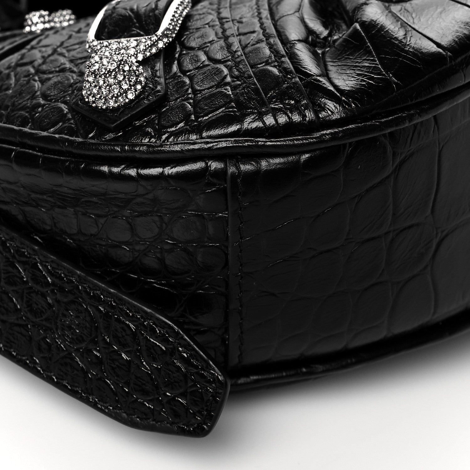 Balenciaga Extra Supple Calfskin Crystal Crocodile Embossed Le Cagole Shoulder Bag XS Black 9 of 10