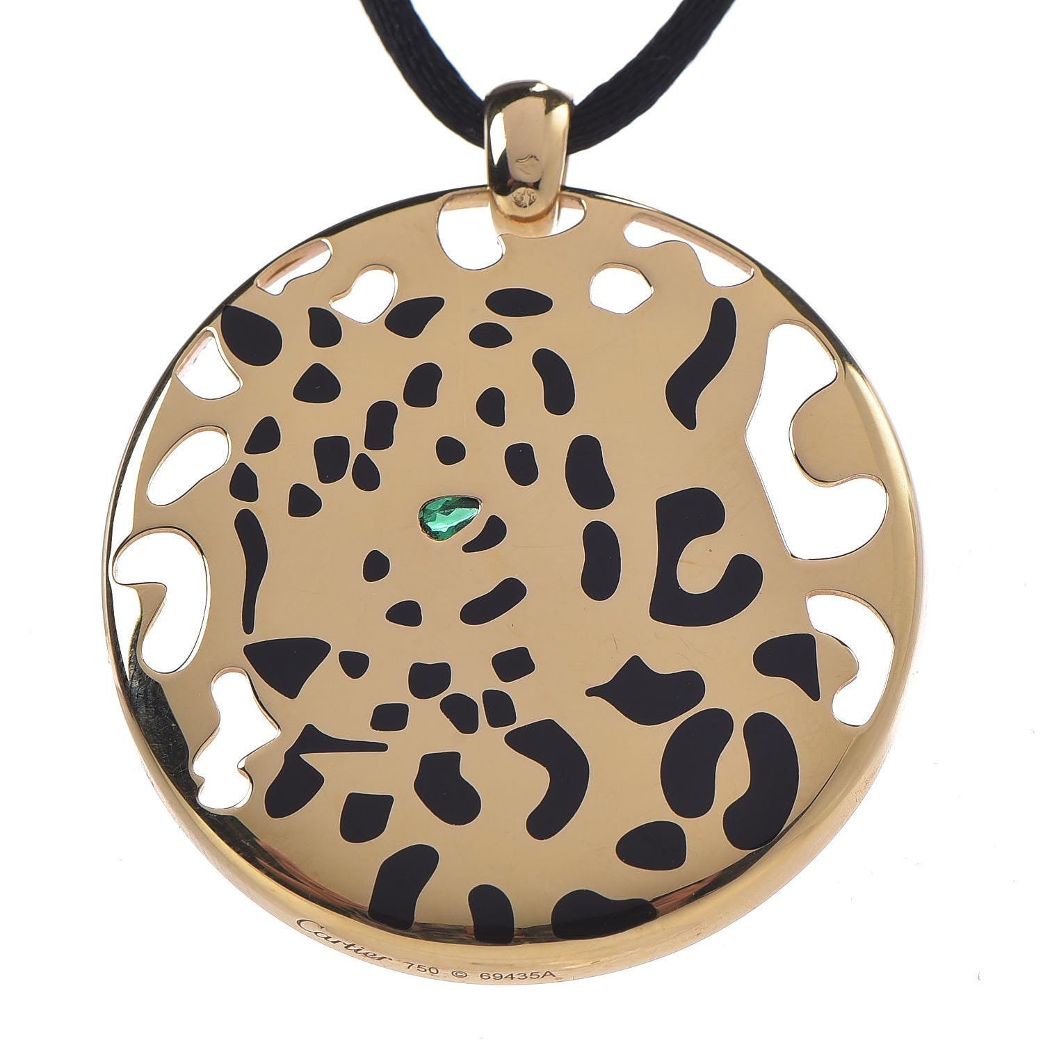 Cartier 18K Yellow Gold Enamel Tsavorite Panthere De Cartier Pendant Cord Necklace 4 of 7