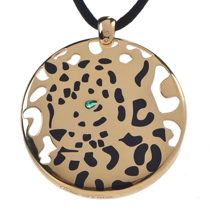 Cartier 18K Yellow Gold Enamel Tsavorite Panthere De Cartier Pendant Cord Necklace 4 of 7