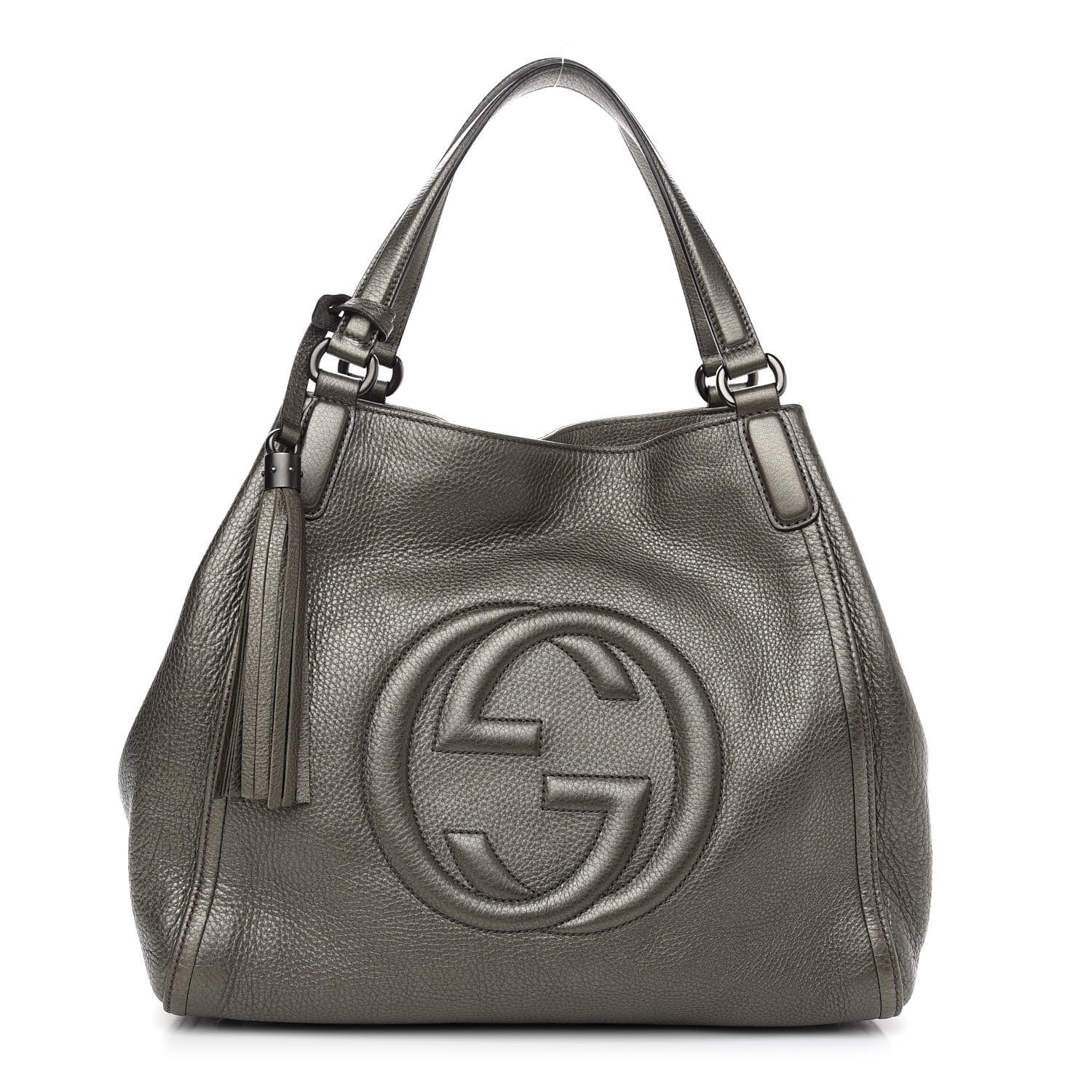 Gucci Metallic Pebbled Calfskin Medium Soho Shoulder Bag Sasso 1 of 9