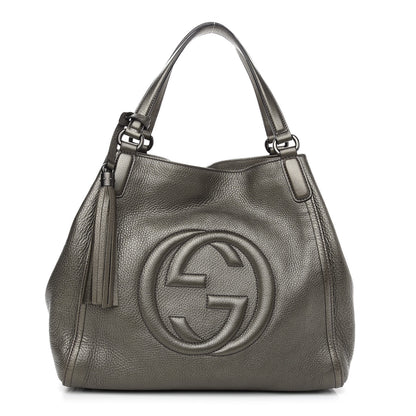 Gucci Metallic Pebbled Calfskin Medium Soho Shoulder Bag Sasso 1 of 9