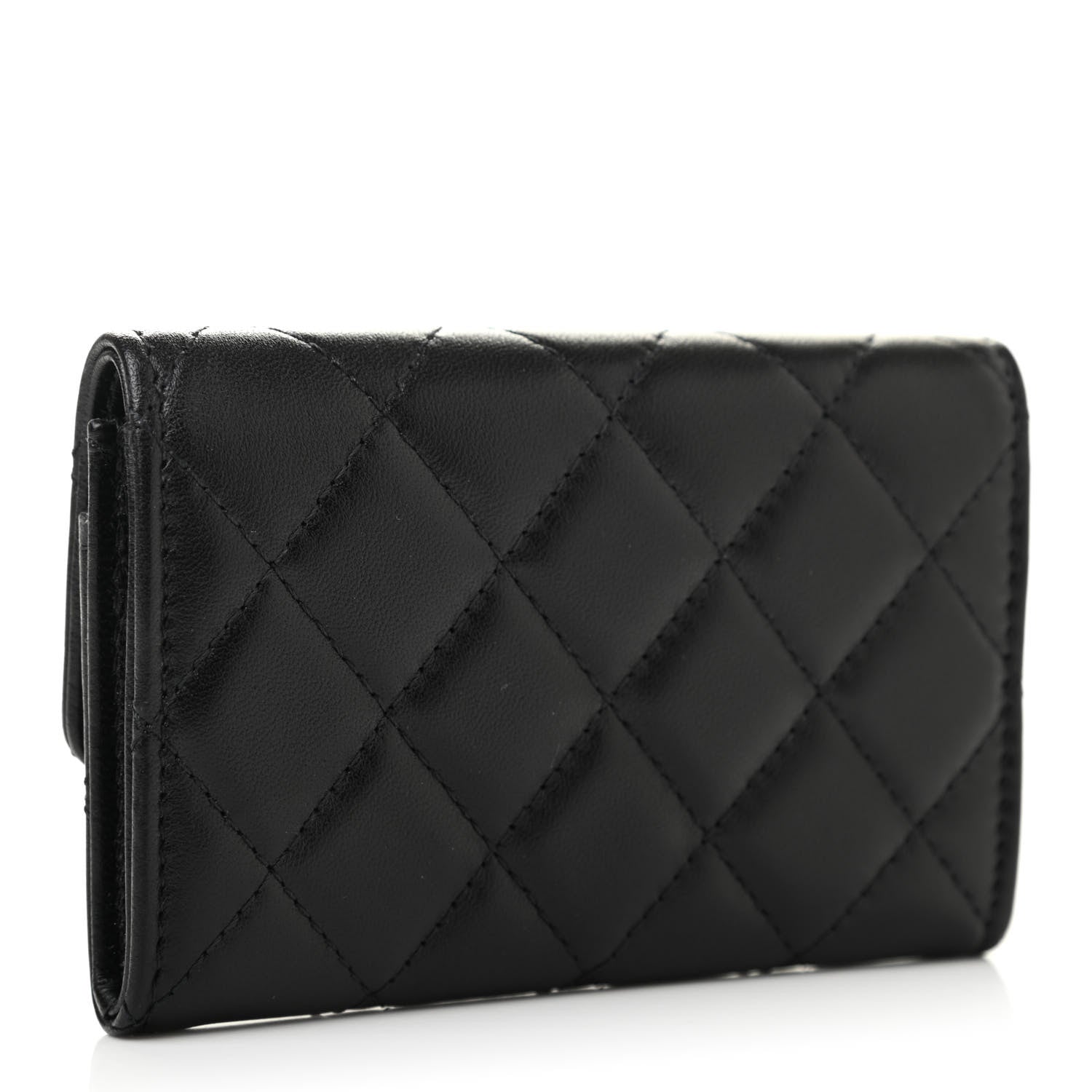Chanel Lambskin Quilted CC Button Flap Card Holder Black 3 of 9