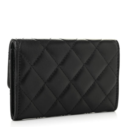 Chanel Lambskin Quilted CC Button Flap Card Holder Black 3 of 9