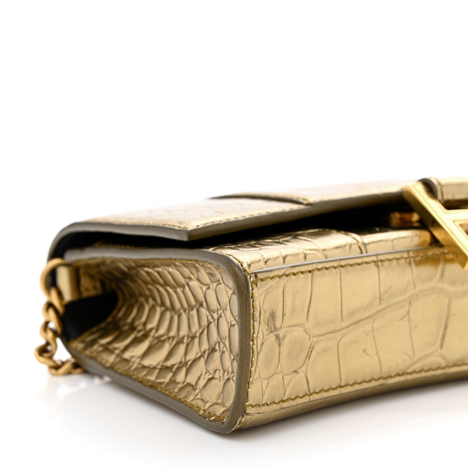 Balenciaga Metallic Calfskin Crocodile Embossed Hourglass Chain Bag Gold 9 of 11