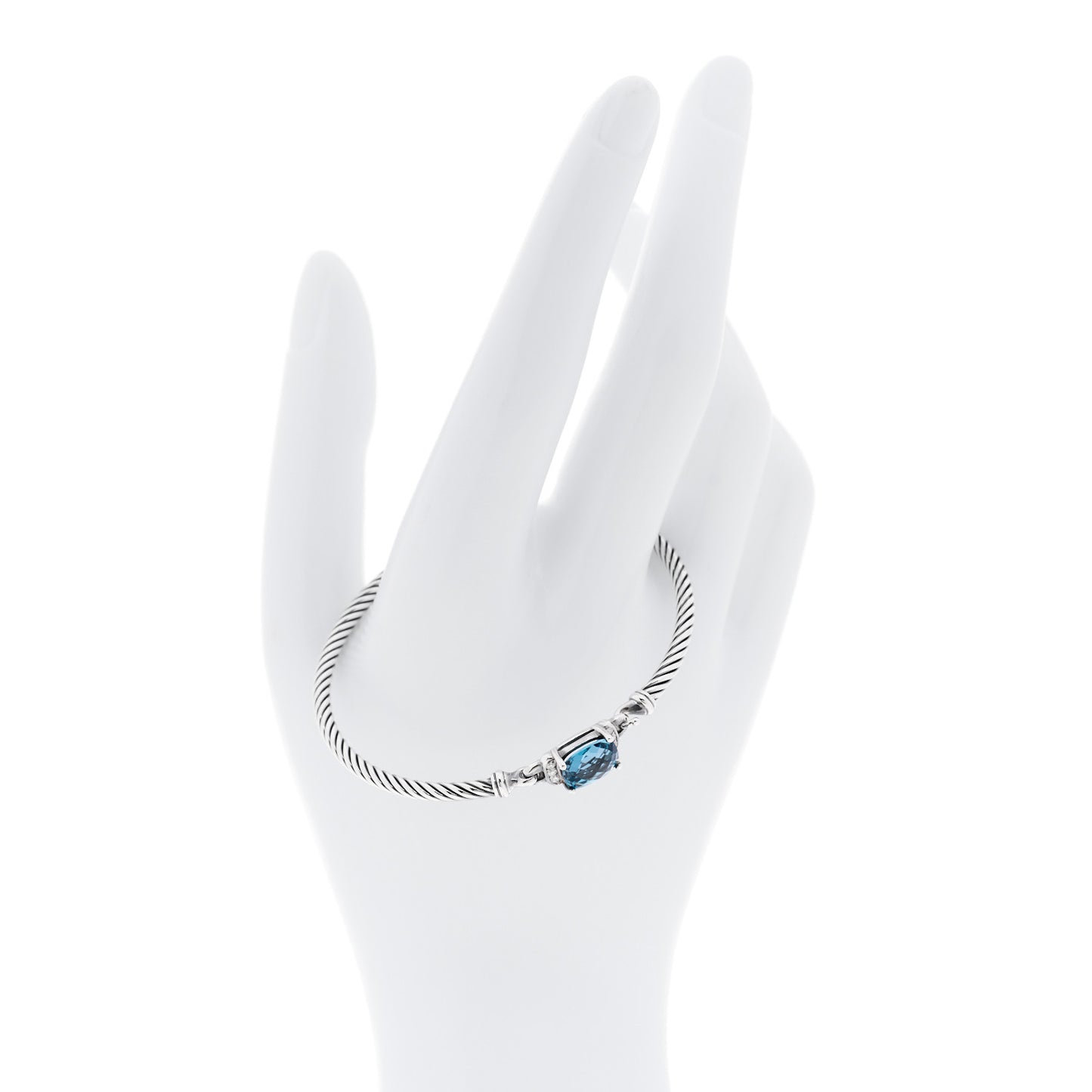Sterling Silver Diamond Hampton Blue Topaz 3mm Petite Wheaton Bracelet