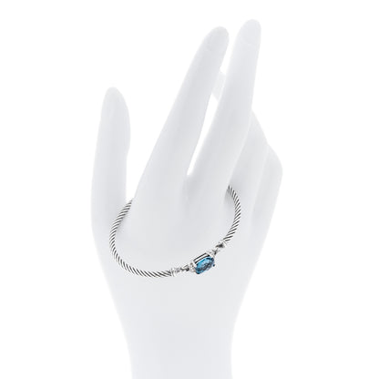 David Yurman Sterling Silver Diamond Hampton Blue Topaz 3mm Petite Wheaton Bracelet 2 of 4