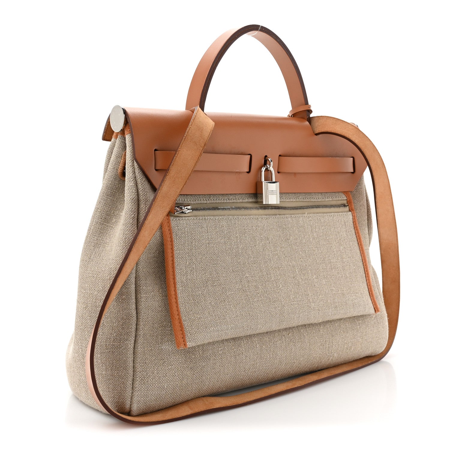 Hermes Military Toile Vache Hunter Herbag Zip Retourne 31 PM Beton Naturel 4 of 18