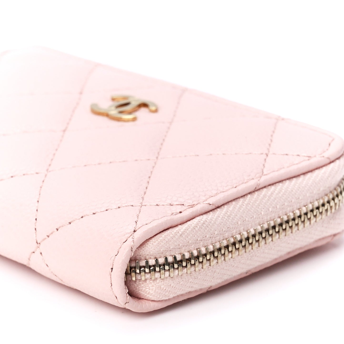 Caviar Quilted Zipped Key Holder Case Light Pink