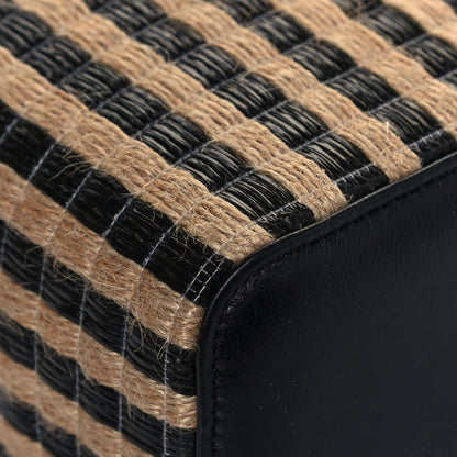 Chanel Raffia Jute Striped Small Vanity Case With Chain Black Beige 9 of 13