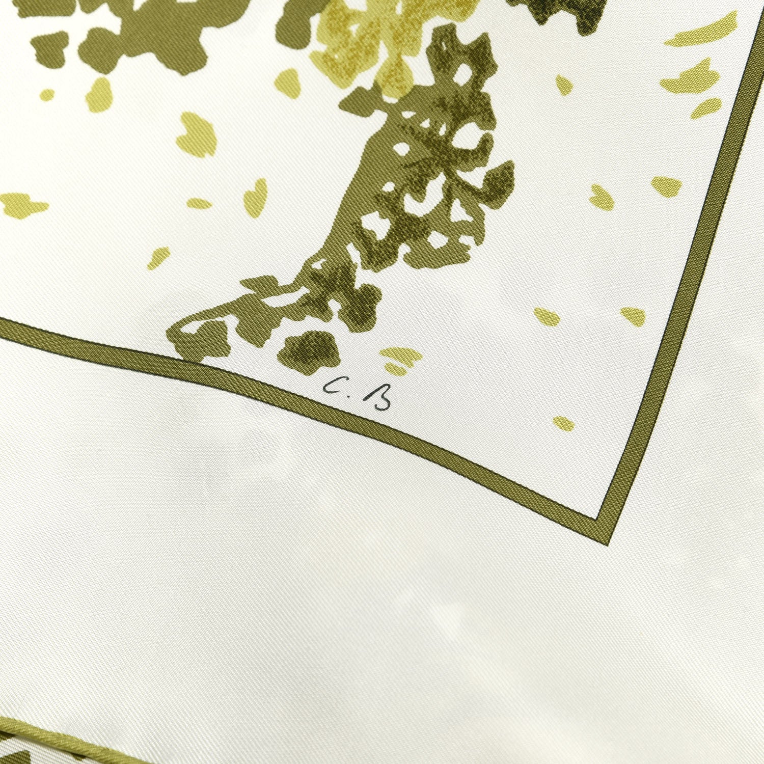 Hermes Silk Trois Feuilles Scarf 90 Chartreuse White Vert Toundra 4 of 5