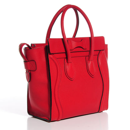 Celine Drummed Calfskin Micro Luggage Coquelicot 2 of 7