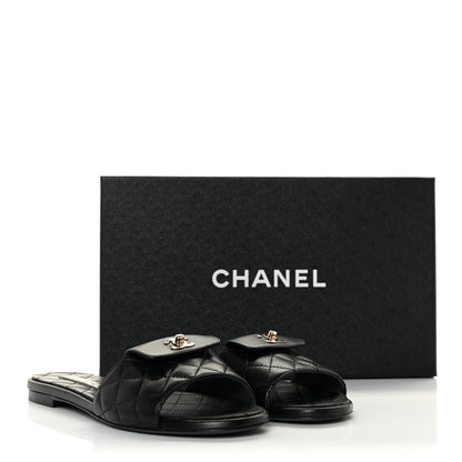 Chanel Lambskin Quilted CC Turnlock Sandals 38 Black 9 of 9