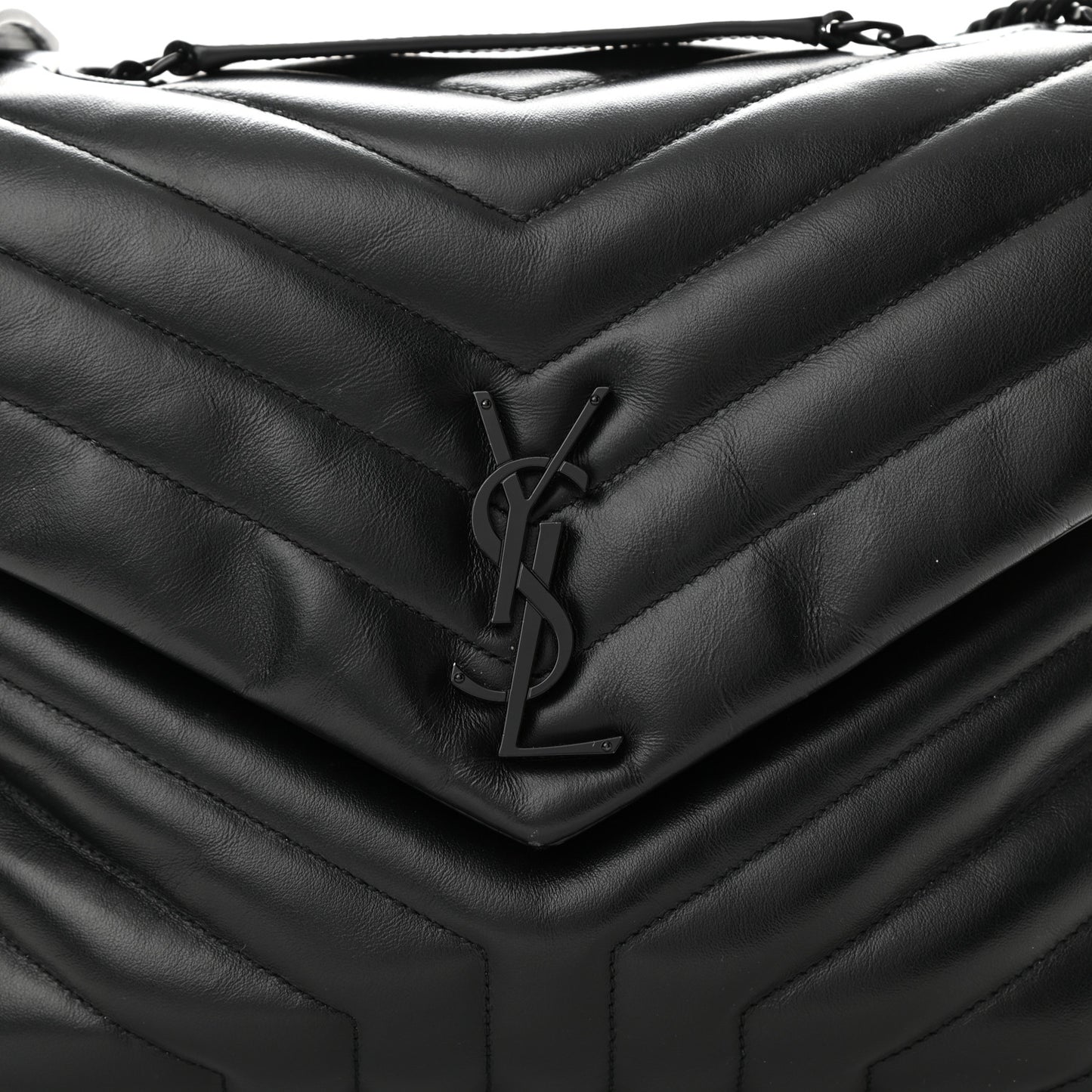 Calfskin Y Quilted Monogram Medium Loulou Chain Satchel Black