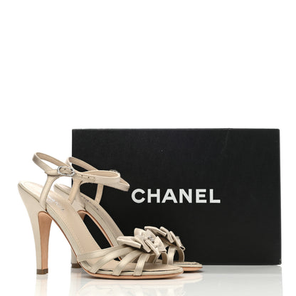 Chanel Satin Crystal Bow Sandals 37 Beige 8 of 8
