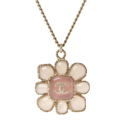 Chanel Gripoix Poured Glass CC Korean Blossom Pendant Necklace Pink Gold 4 of 6