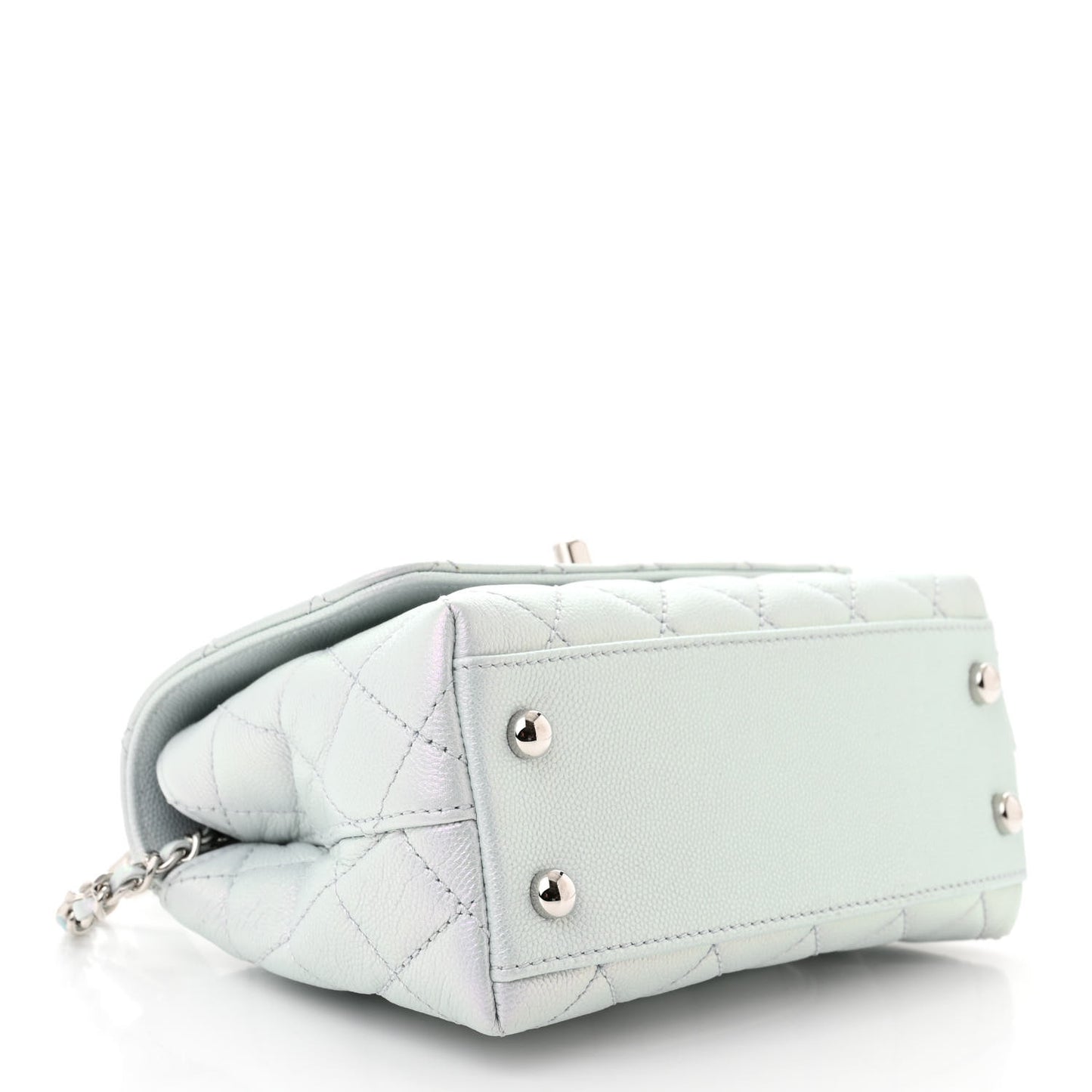 Iridescent Caviar Quilted Extra Mini Coco Handle Flap Light Blue