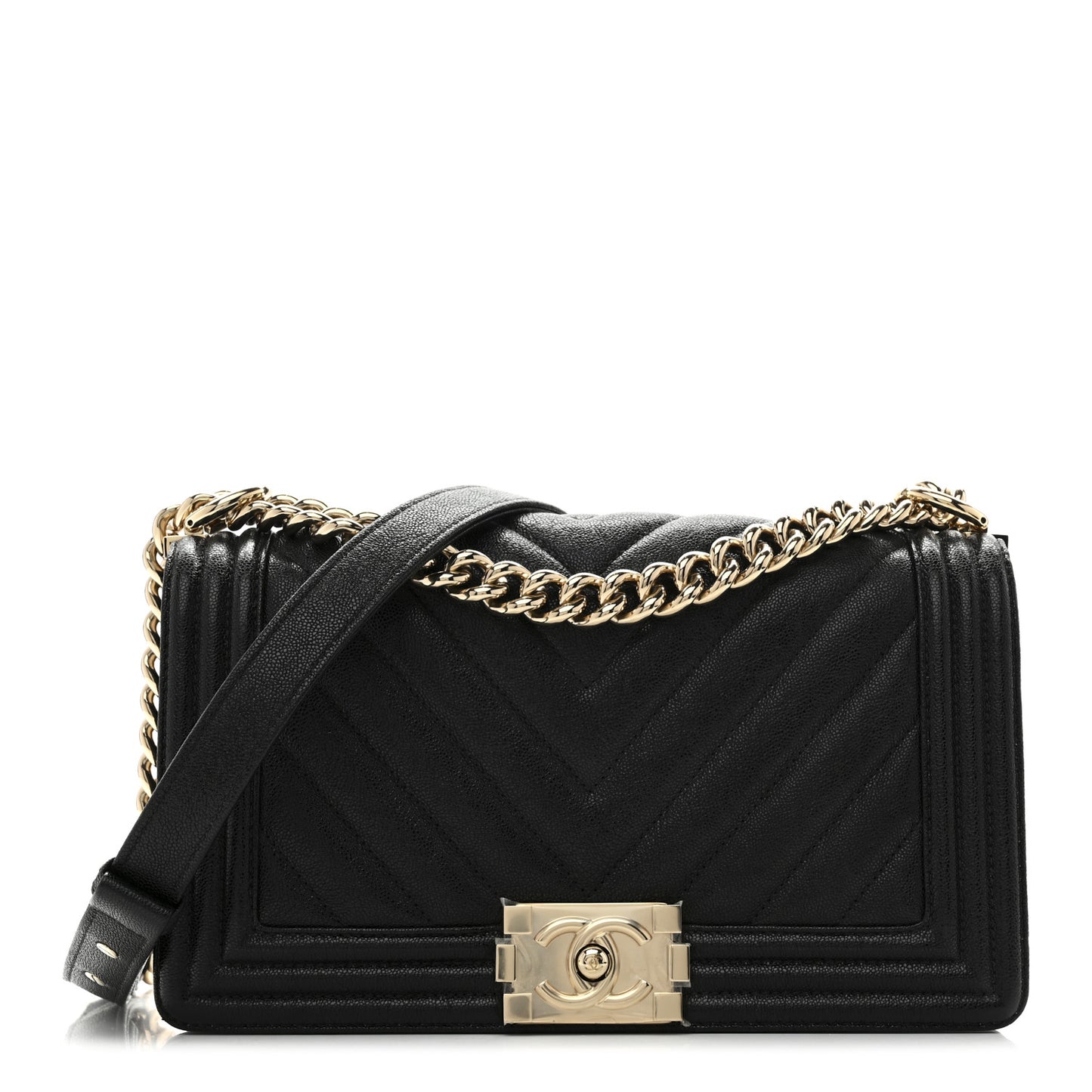 Caviar Chevron Quilted Medium Boy Flap Black
